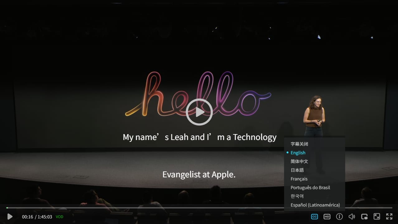 zwplayer js web player hls m3u8 file embedded multi-subtitle interface screenshot, click CC icon to see multiple subtitle files, users can manually switch subtitles