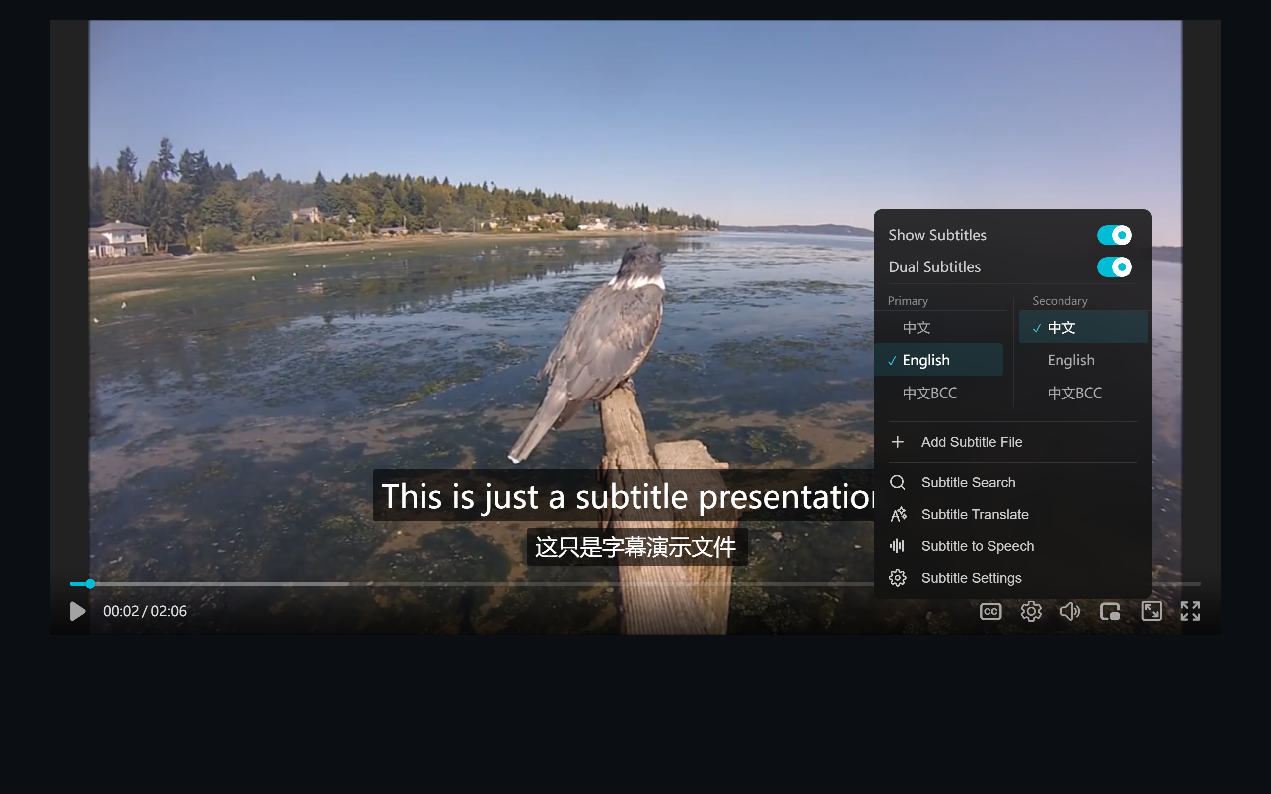 Subtitle menu