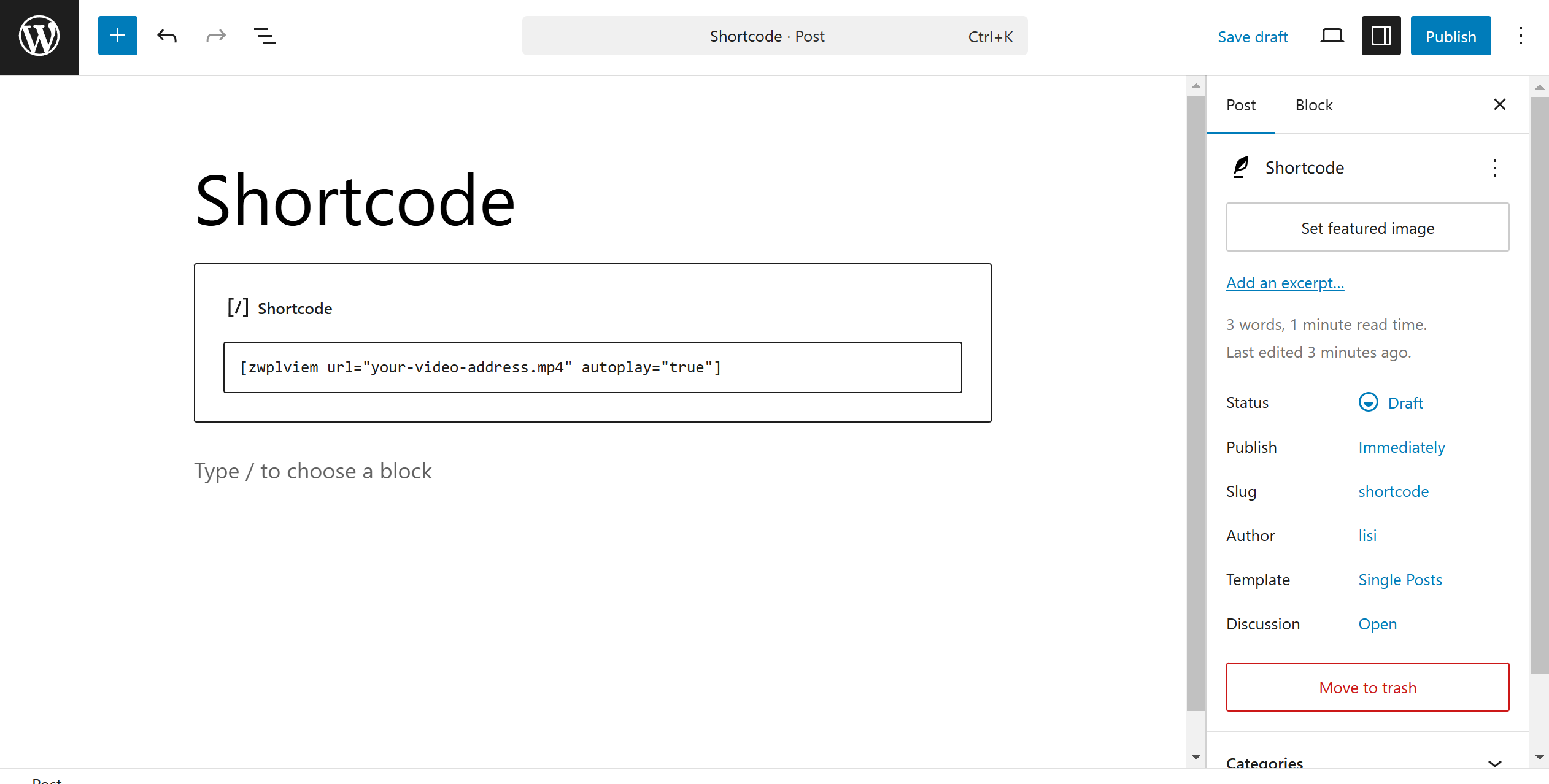 Shortcode example