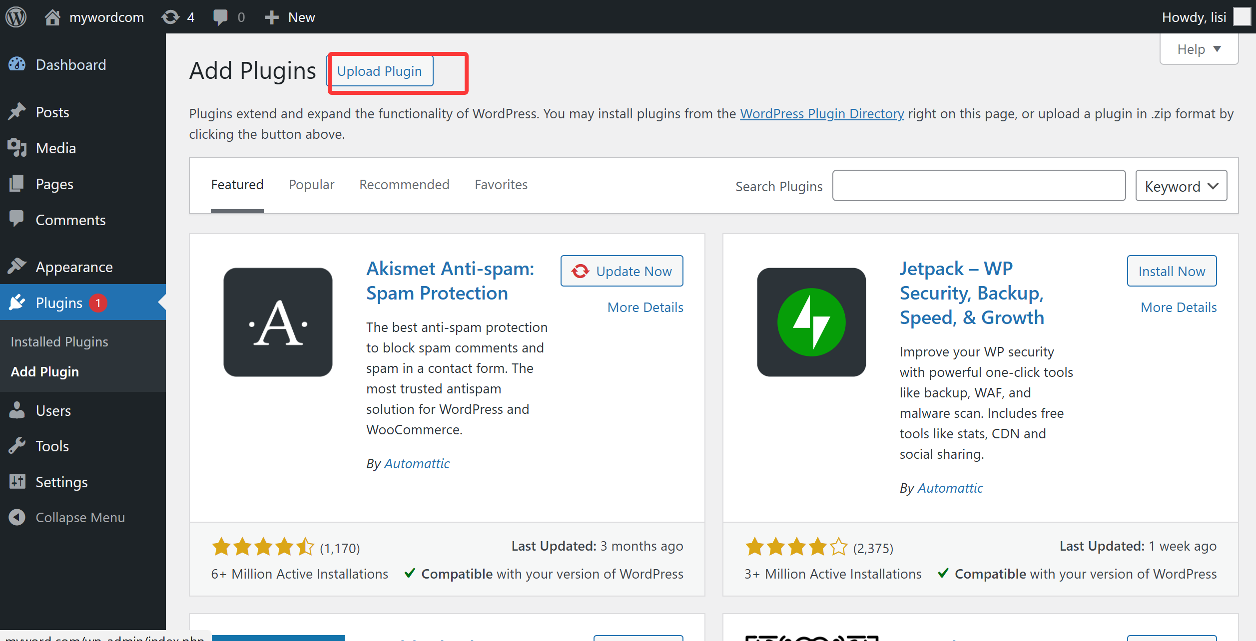 Click Upload Plugin